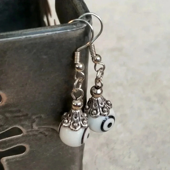 Evil Eye Glass Protective Talisman Drop Earrings - Picture 3 of 3
